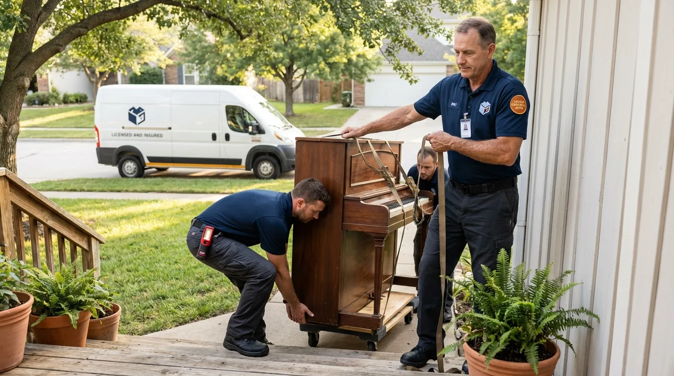 Licensed piano movers securing grand piano in Richmond, MA