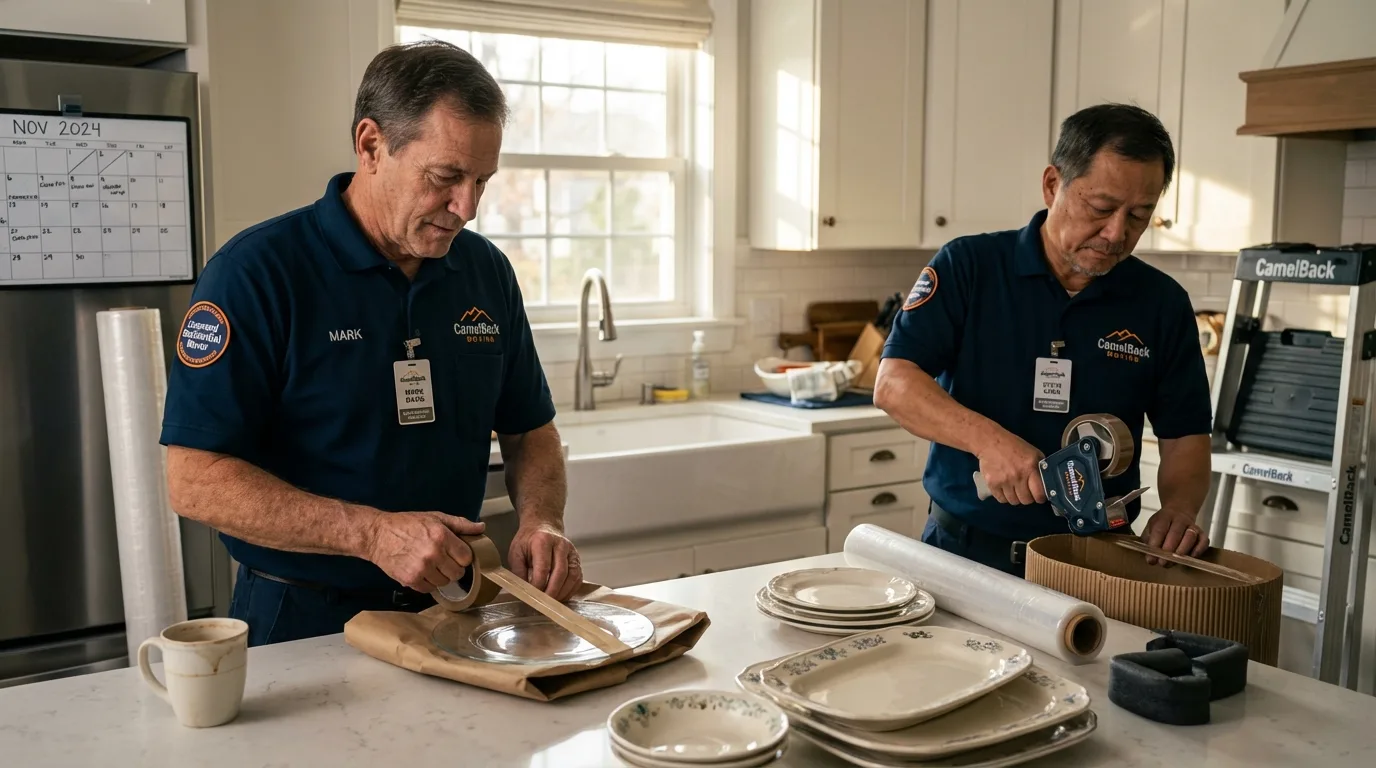 Professional crew packing kitchen dishware in Richmond, MA